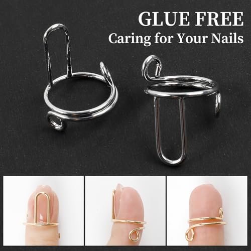 ASTONFOG 20Pcs Wudu Nail Rings with 120PCS Adhesive Nail Tabs - No Glue Adjustable Fingernail Rings Set for Acrylic Nails, Non-Tarnish Metal Nails Rings for Women Nail Art Decoration - görsel 14