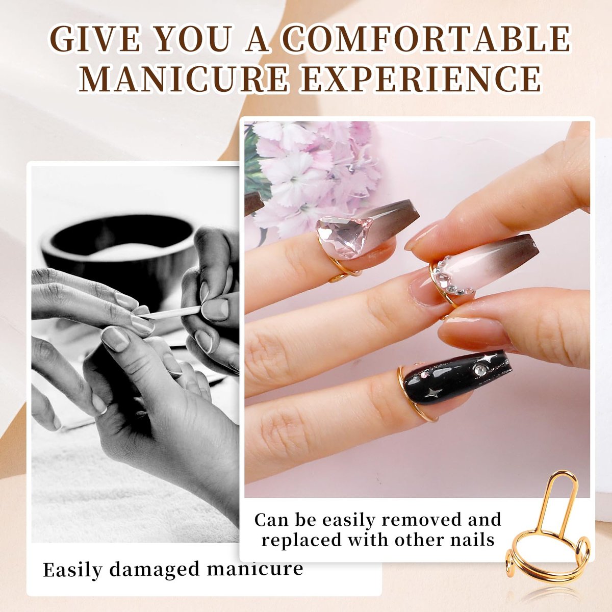 ASTONFOG 20Pcs Wudu Nail Rings with 120PCS Adhesive Nail Tabs - No Glue Adjustable Fingernail Rings Set for Acrylic Nails, Non-Tarnish Metal Nails Rings for Women Nail Art Decoration - görsel 7