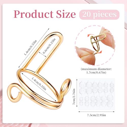 ASTONFOG 20Pcs Wudu Nail Rings with 120PCS Adhesive Nail Tabs - No Glue Adjustable Fingernail Rings Set for Acrylic Nails, Non-Tarnish Metal Nails Rings for Women Nail Art Decoration - görsel 6