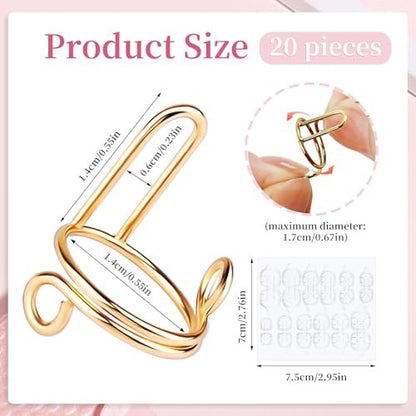 ASTONFOG 20Pcs Wudu Nail Rings with 120PCS Adhesive Nail Tabs - No Glue Adjustable Fingernail Rings Set for Acrylic Nails, Non-Tarnish Metal Nails Rings for Women Nail Art Decoration