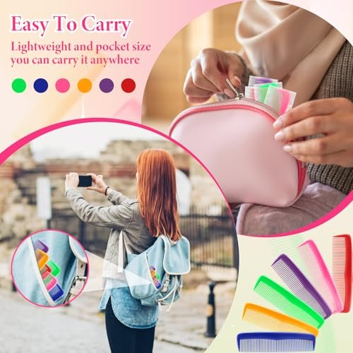 NICEMOVIC 60 Packs Hair Comb Bulk Set - Pocket Travel Hair Combs for Women and Men, Colorful Coarse and Fine Tooth Comb, Individually Wrapped Bulk Comb for Homeless Shelter Nursing Home Charity - görsel 9