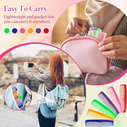 NICEMOVIC 60 Packs Hair Comb Bulk Set - Pocket Travel Hair Combs for Women and Men, Colorful Coarse and Fine Tooth Comb, Individually Wrapped Bulk Comb for Homeless Shelter Nursing Home Charity