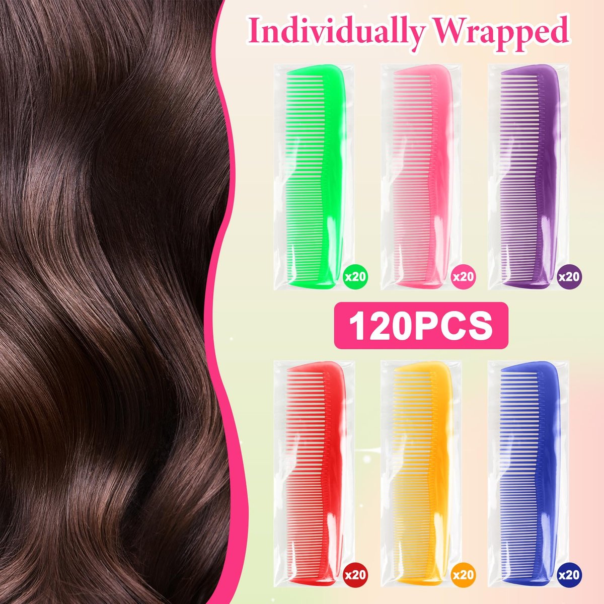NICEMOVIC 120 Packs Hair Comb Bulk Set - Pocket Travel Hair Combs for Women and Men, Colorful Coarse and Fine Tooth Comb, Individually Wrapped Bulk Comb for Homeless Shelter Hotel Nursing Home Charity Avelisse