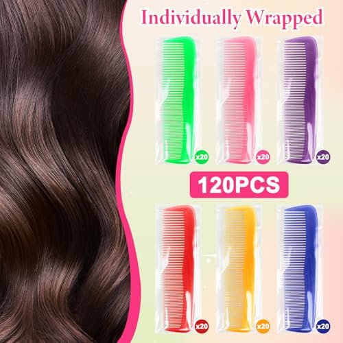 NICEMOVIC 120 Packs Hair Comb Bulk Set - Pocket Travel Hair Combs for Women and Men, Colorful Coarse and Fine Tooth Comb, Individually Wrapped Bulk Comb for Homeless Shelter Hotel Nursing Home Charity Avelisse