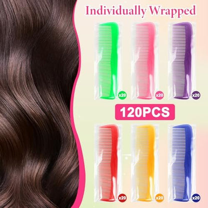 NICEMOVIC 120 Packs Hair Comb Bulk Set - Pocket Travel Hair Combs for Women and Men, Colorful Coarse and Fine Tooth Comb, Individually Wrapped Bulk Comb for Homeless Shelter Hotel Nursing Home Charity Avelisse