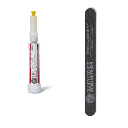 Beauty Secrets Drip & Clog Proof Nail Glue (1 Pack) with Coarse 100 Grit Nail File