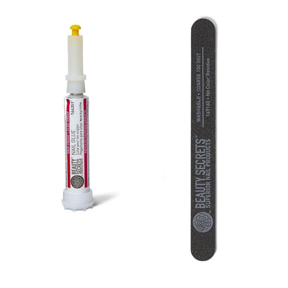 Beauty Secrets Drip & Clog Proof Nail Glue (1 Pack) with Coarse 100 Grit Nail File