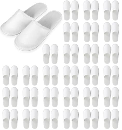 Nexboraque 30 Pairs Disposable Slippers for Guests - White Spa Slippers Bulk, Non-Slip Closed Toe Travel Footwear for Hotel, Women Men, Medium Avelisse