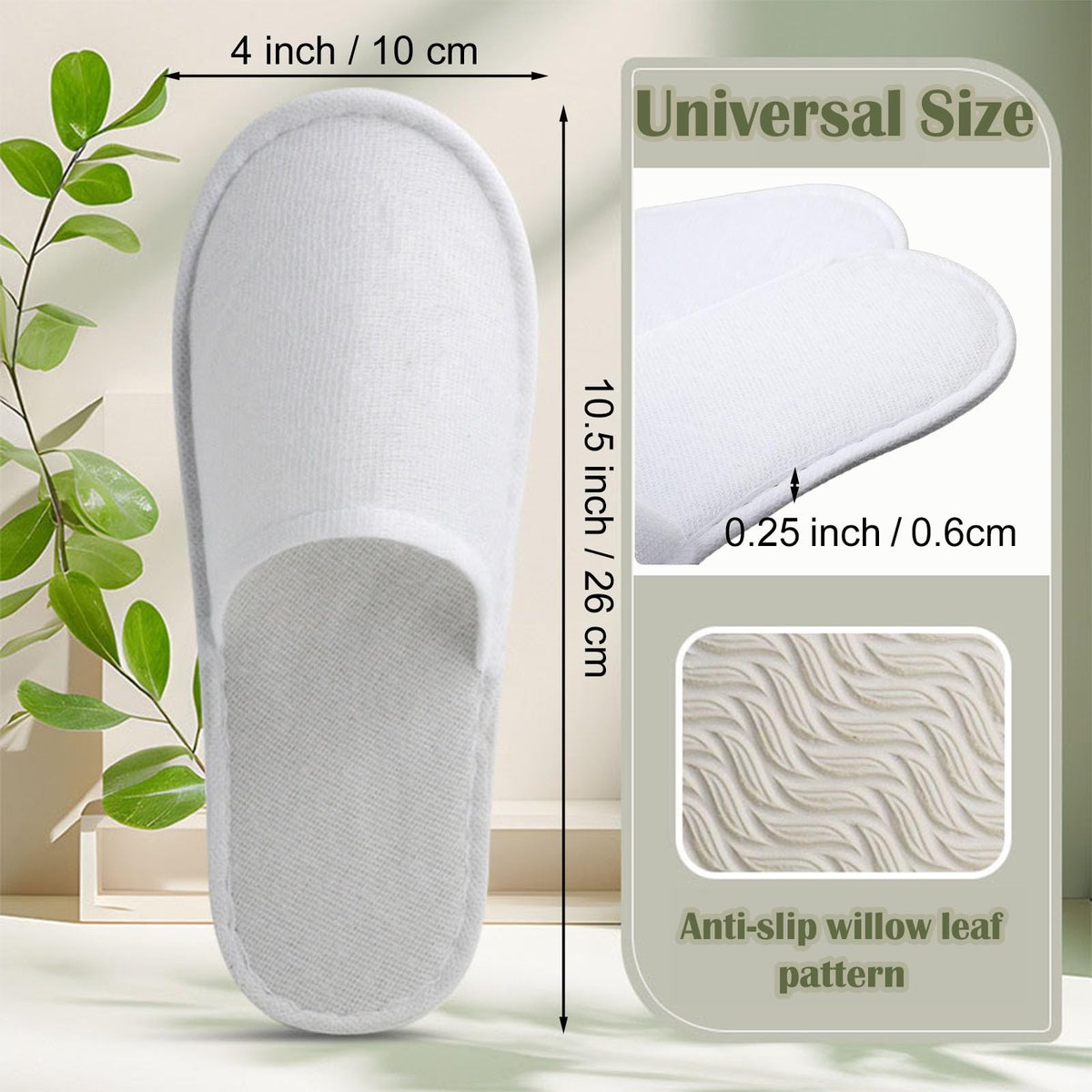 Nexboraque 30 Pairs Disposable Slippers for Guests - White Spa Slippers Bulk, Non-Slip Closed Toe Travel Footwear for Hotel, Women Men, Medium Avelisse