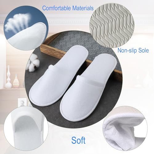 Nexboraque 30 Pairs Disposable Slippers for Guests - White Spa Slippers Bulk, Non-Slip Closed Toe Travel Footwear for Hotel, Women Men, Medium Avelisse