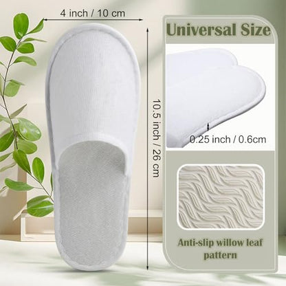 Nexboraque 30 Pairs Disposable Slippers for Guests - White Spa Slippers Bulk, Non-Slip Closed Toe Travel Footwear for Hotel, Women Men, Medium Avelisse