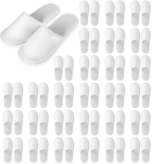 Nexboraque 30 Pairs Disposable Slippers for Guests - White Spa Slippers Bulk, Non-Slip Closed Toe Travel Footwear for Hotel, Women Men, Medium Avelisse