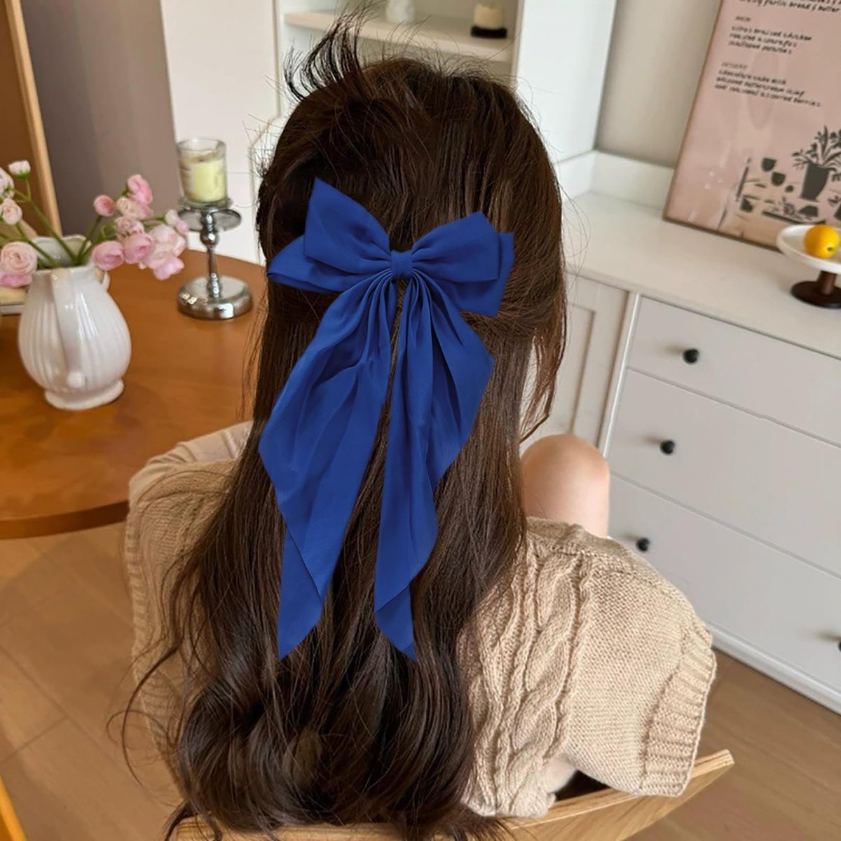 Royal Blue Satin Hair Bow Clip – Large Silk Hair Bow for Women and Girls - görsel 4