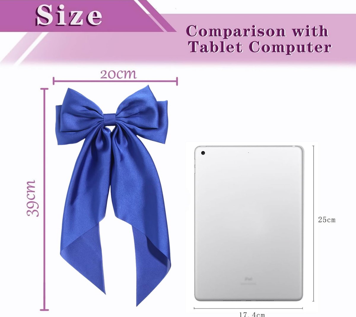 Royal Blue Satin Hair Bow Clip – Large Silk Hair Bow for Women and Girls - görsel 2