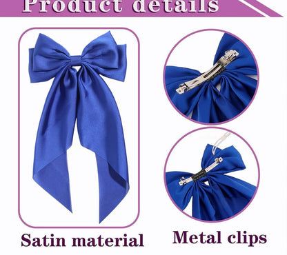 Royal Blue Satin Hair Bow Clip – Large Silk Hair Bow for Women and Girls