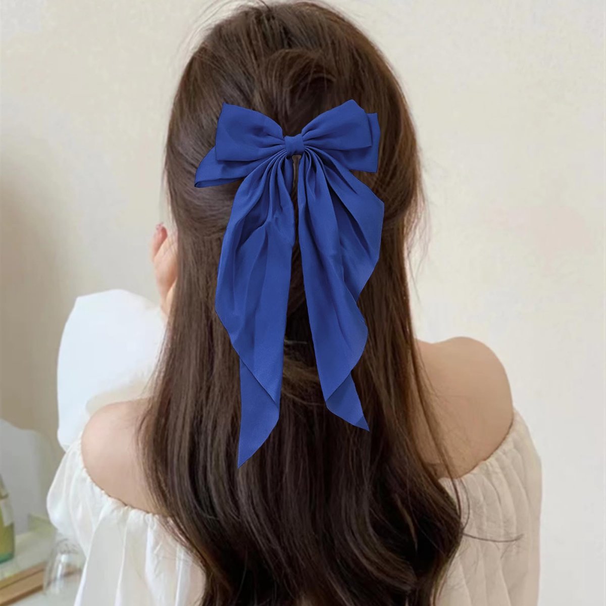 Royal Blue Satin Hair Bow Clip – Large Silk Hair Bow for Women and Girls - görsel 6