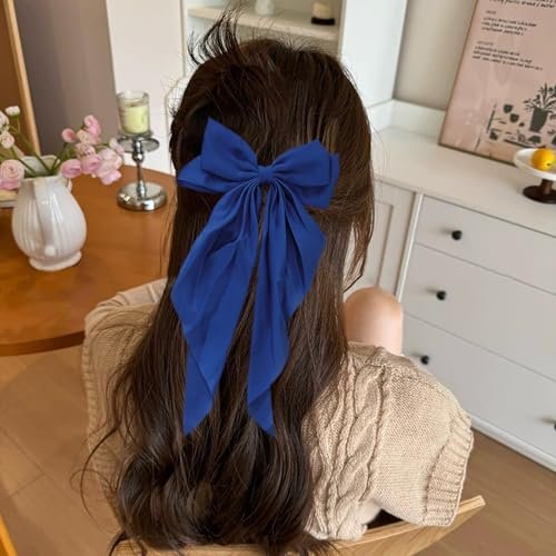 Royal Blue Satin Hair Bow Clip – Large Silk Hair Bow for Women and Girls - görsel 5