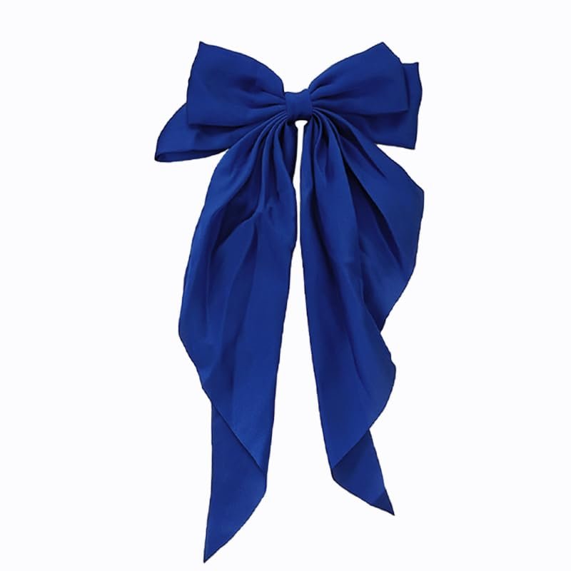 Royal Blue Satin Hair Bow Clip – Large Silk Hair Bow for Women and Girls - görsel 1