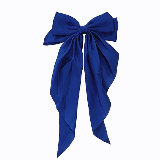Royal Blue Satin Hair Bow Clip – Large Silk Hair Bow for Women and Girls