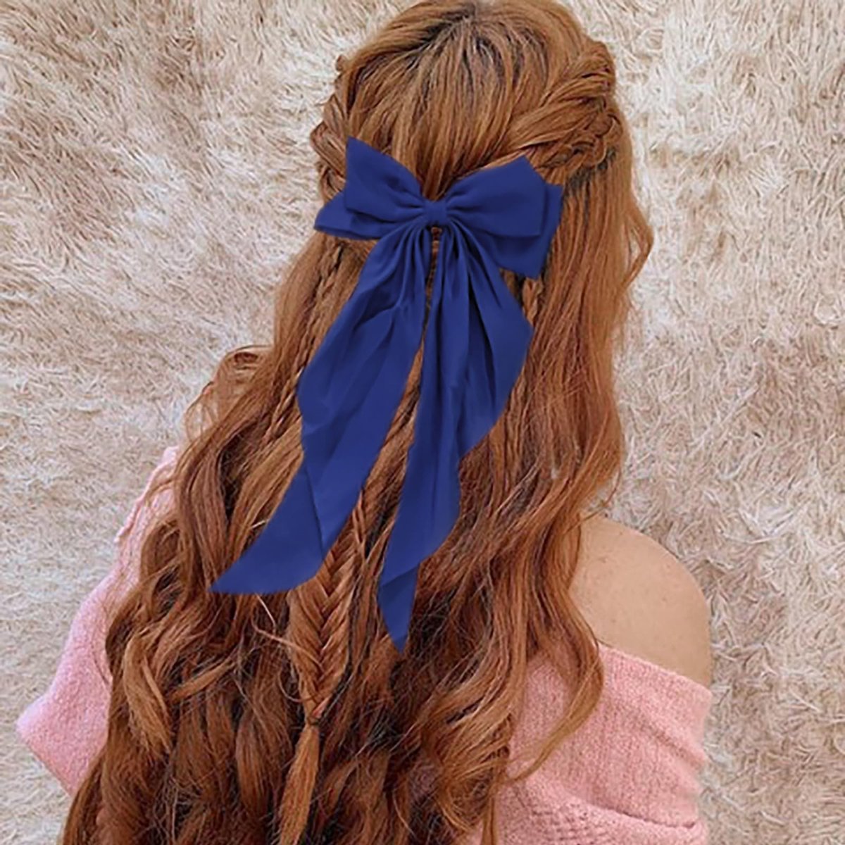 Royal Blue Satin Hair Bow Clip – Large Silk Hair Bow for Women and Girls - görsel 12