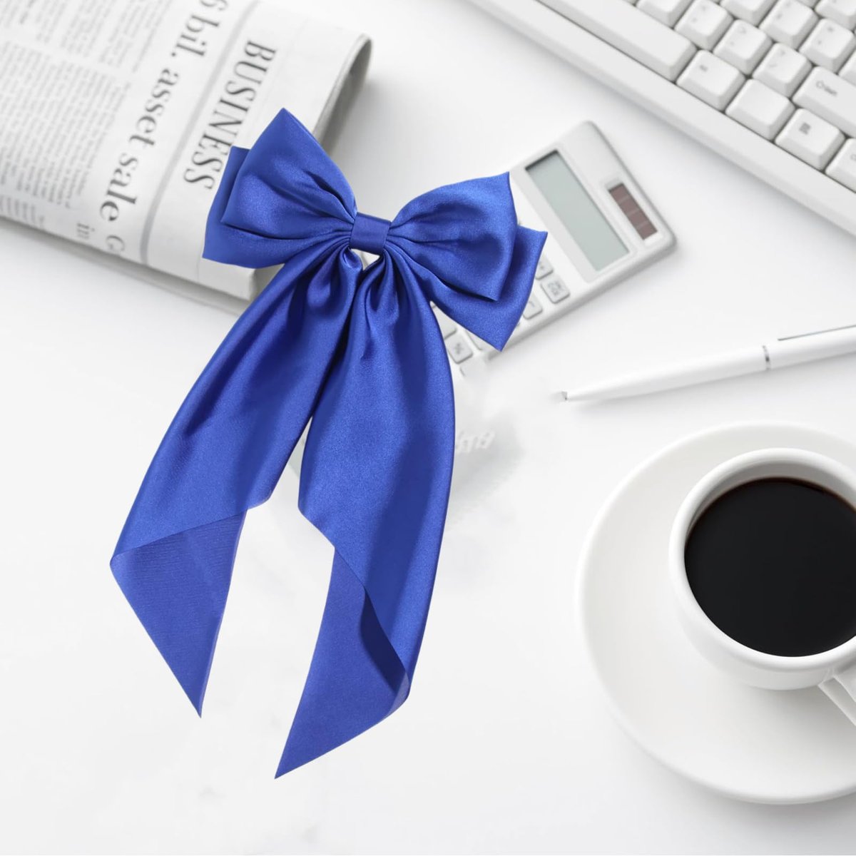 Royal Blue Satin Hair Bow Clip – Large Silk Hair Bow for Women and Girls - görsel 10
