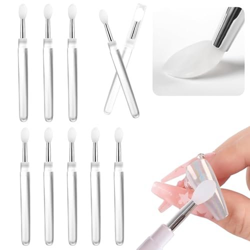 10-Pack White Silicone Nail Art Brushes – Reusable Chrome Glitter Powder Applicator Sticks for Nail Art, Eyeshadow & Lipstick - görsel 2