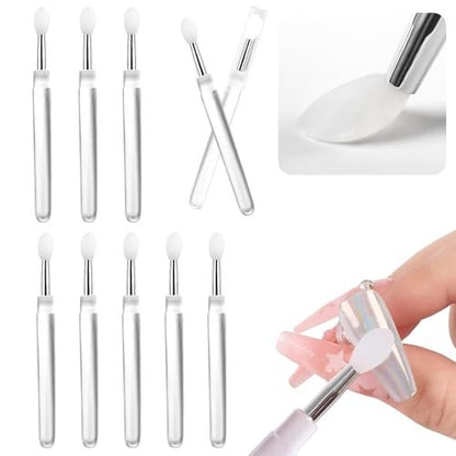 10-Pack White Silicone Nail Art Brushes – Reusable Chrome Glitter Powder Applicator Sticks for Nail Art, Eyeshadow & Lipstick
