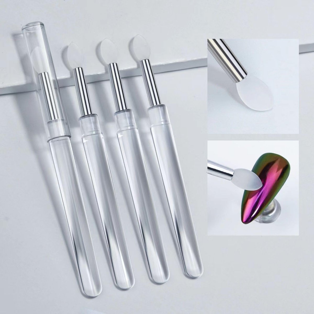 10-Pack White Silicone Nail Art Brushes – Reusable Chrome Glitter Powder Applicator Sticks for Nail Art, Eyeshadow & Lipstick - görsel 13