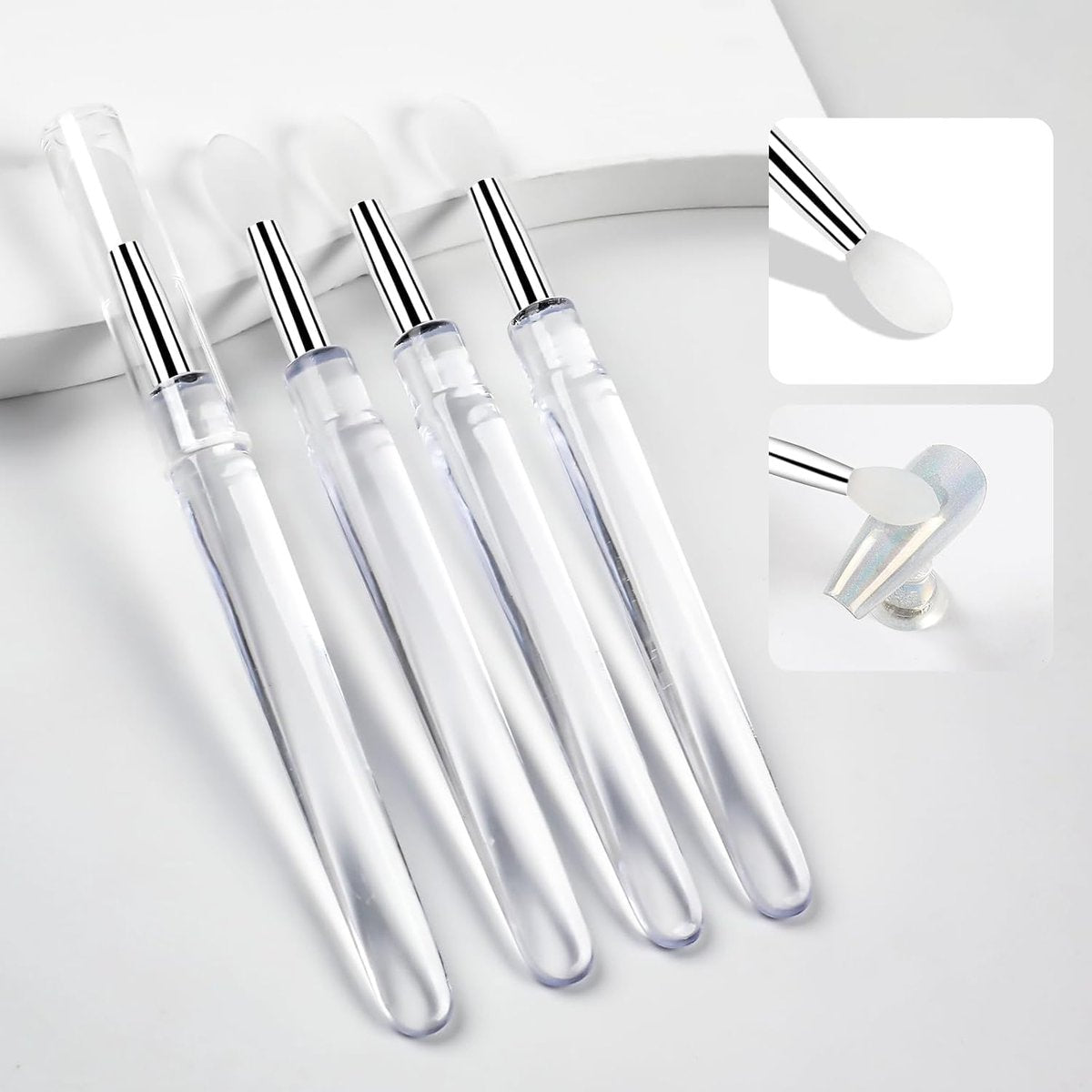 10-Pack White Silicone Nail Art Brushes – Reusable Chrome Glitter Powder Applicator Sticks for Nail Art, Eyeshadow & Lipstick - görsel 3