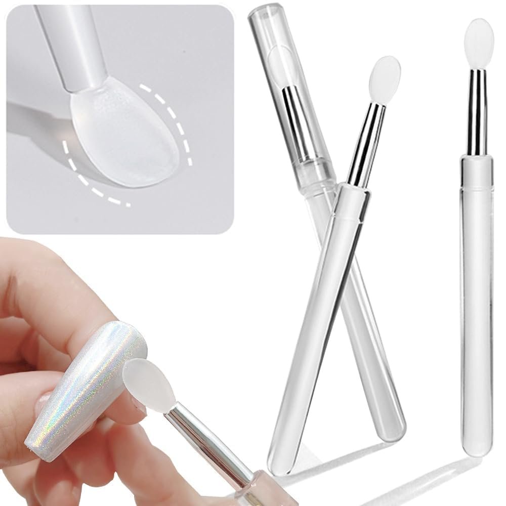 10-Pack White Silicone Nail Art Brushes – Reusable Chrome Glitter Powder Applicator Sticks for Nail Art, Eyeshadow & Lipstick - görsel 7