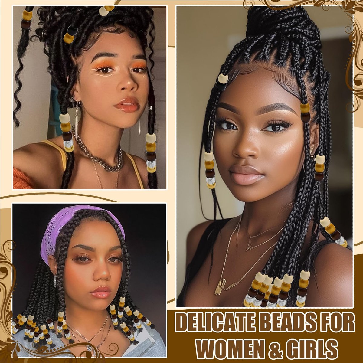 NAISKA 60-Piece Wooden Hair Beads for Braids - 6 Color Hair Jewelry, Dreadlock Accessories, Tube Decoration, Braid Clips for Women and Men - görsel 7