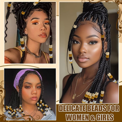 NAISKA 60-Piece Wooden Hair Beads for Braids - 6 Color Hair Jewelry, Dreadlock Accessories, Tube Decoration, Braid Clips for Women and Men