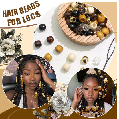 NAISKA 60-Piece Wooden Hair Beads for Braids - 6 Color Hair Jewelry, Dreadlock Accessories, Tube Decoration, Braid Clips for Women and Men