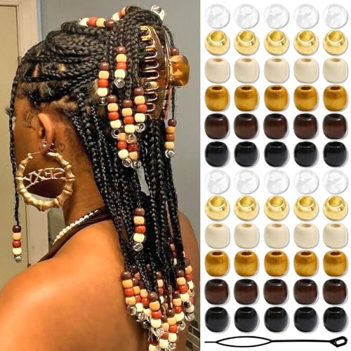 NAISKA 60-Piece Wooden Hair Beads for Braids - 6 Color Hair Jewelry, Dreadlock Accessories, Tube Decoration, Braid Clips for Women and Men - görsel 2