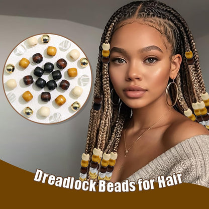 NAISKA 60-Piece Wooden Hair Beads for Braids - 6 Color Hair Jewelry, Dreadlock Accessories, Tube Decoration, Braid Clips for Women and Men