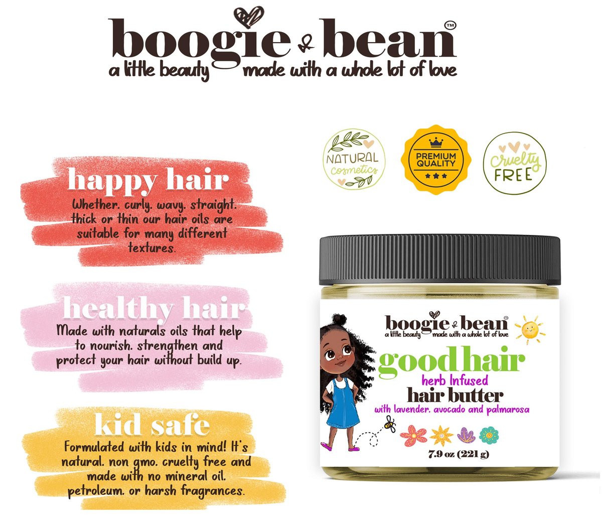 Boogie and Bean Good Hair Oil for Babies and Kids – Natural Baby Hair Products, Moisturizer for Black Babies, Infants, and Toddlers, Hair Butter for Braids and Twists Avelisse