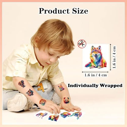 102 PCS Individually Wrapped Watercolor Animals Temporary Tattoos for Kids - Cute Animal Tattoo Stickers for Boys & Girls, Body Arm Shoulder, Birthday Party Supplies & Gifts