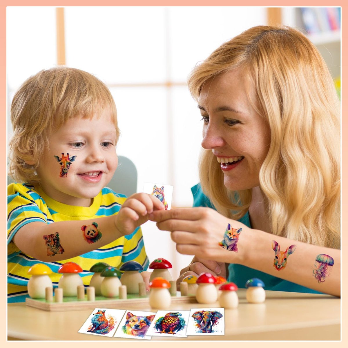 102 PCS Individually Wrapped Watercolor Animals Temporary Tattoos for Kids - Cute Animal Tattoo Stickers for Boys & Girls, Body Arm Shoulder, Birthday Party Supplies & Gifts - görsel 9
