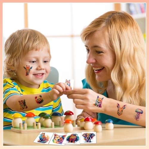 102 PCS Individually Wrapped Watercolor Animals Temporary Tattoos for Kids - Cute Animal Tattoo Stickers for Boys & Girls, Body Arm Shoulder, Birthday Party Supplies & Gifts - görsel 10
