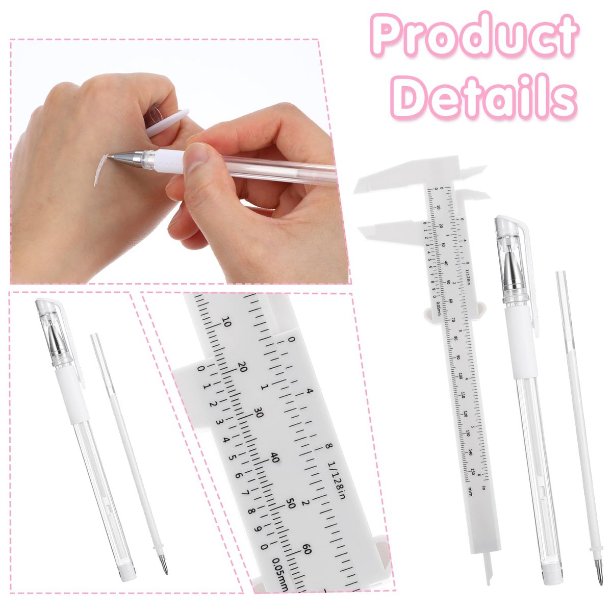 cobee 7 Pcs Brow Mapping Pen Set - Eyebrow Mapping Pencil with 4 Refills and Ruler for Permanent Makeup Artists - görsel 3