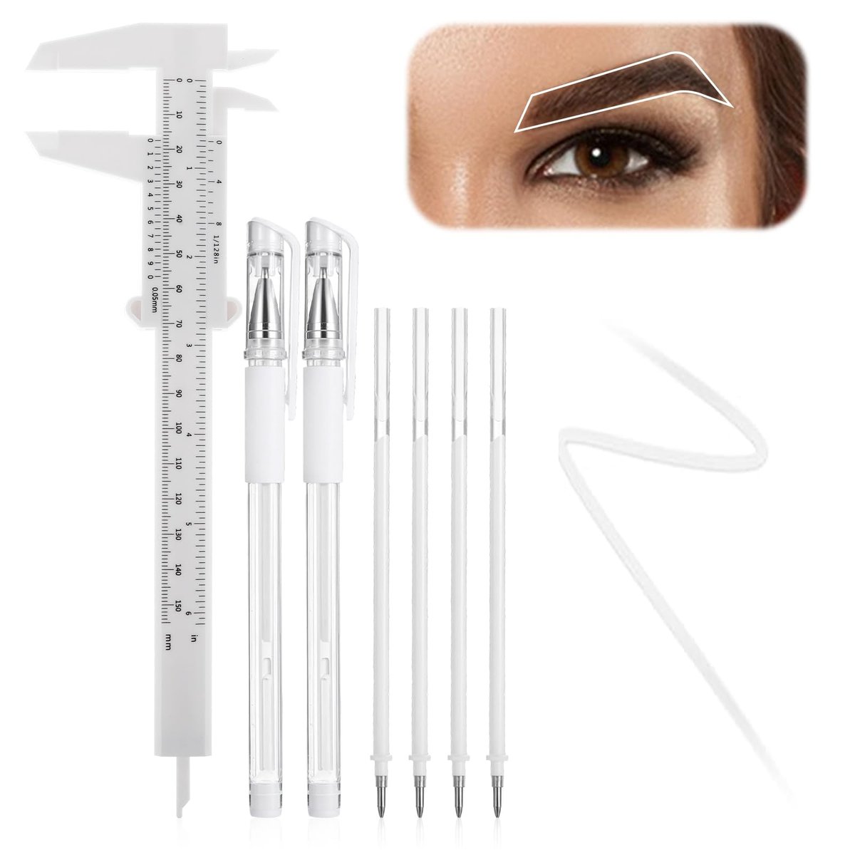 cobee 7 Pcs Brow Mapping Pen Set - Eyebrow Mapping Pencil with 4 Refills and Ruler for Permanent Makeup Artists - görsel 1