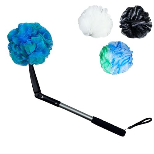 EASACE Long Handled Loofah with Sponges - Back Scrubber & Bath Sponges, Body Exfoliator Luffa on a Stick for Elderly & Disabled, Soft Loofah for Bathing Men & Women (Green-Lavender, White, Black) Avelisse