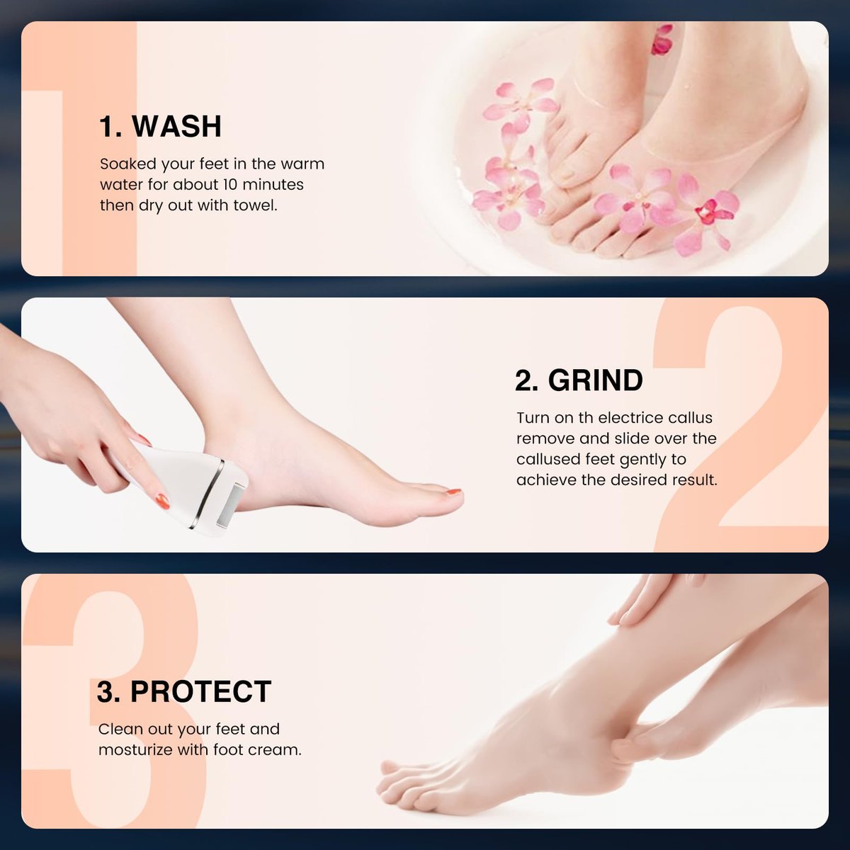 PRITECH Electric Foot Callus Remover - Rechargeable Portable Electronic Foot File Pedicure Kit with 3 Roller Heads, 3 Speeds, Battery Display for Cracked Heels & Calluses (White) Avelisse