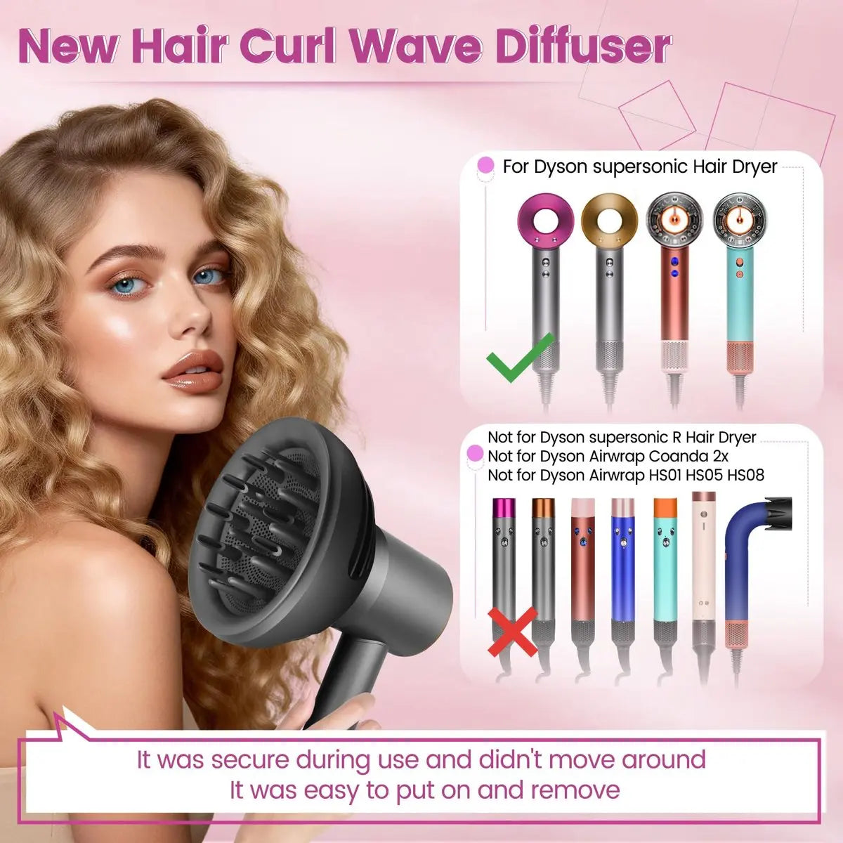 YTCHYYSK Wave+Curl Diffuser Nozzle for Dyson Supersonic Hair Dryer HD01 HD02 HD03 HD04 HD08 HD15 HD16 - Two Modes for Wavy, Curly, or Coily Hair Avelisse