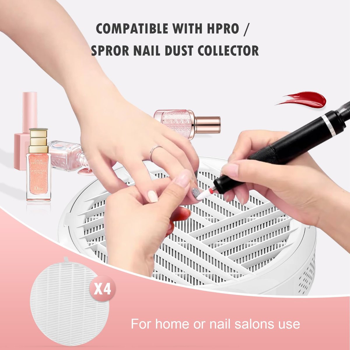 KTNAid 4 Pack Replacement Filters Compatible with MelodySusie HPro/SProR Nail Dust Collector – Reusable Refill Filters for Home & Salon Nail Dust Vacuum Avelisse