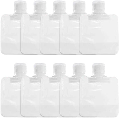10-Pack Transparent Refillable Travel Squeeze Bottles (30ml) – TSA-Friendly Leakproof Empty Pouch for Toiletries, Lotion, Shampoo, Shower Gel