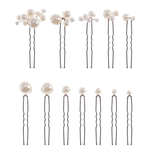 12 Pieces Pearl Bridal Hair Pins - Handmade Wedding Hair Accessories for Brides & Women - Bronze Finish Avelisse