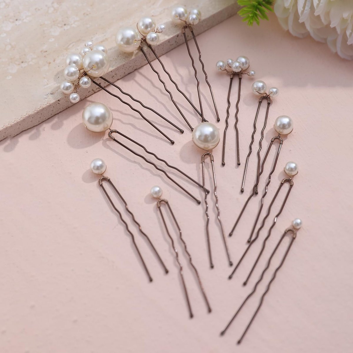 12 Pieces Pearl Bridal Hair Pins - Handmade Wedding Hair Accessories for Brides & Women - Bronze Finish Avelisse