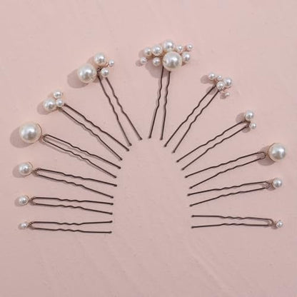12 Pieces Pearl Bridal Hair Pins - Handmade Wedding Hair Accessories for Brides & Women - Bronze Finish Avelisse