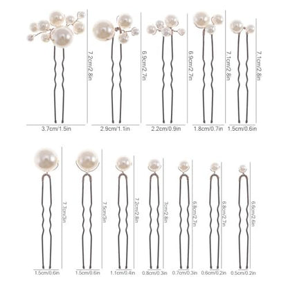 12 Pieces Pearl Bridal Hair Pins - Handmade Wedding Hair Accessories for Brides & Women - Bronze Finish Avelisse